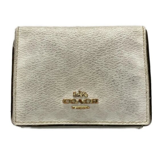 Auth COACH Mini Signature 91806 Cream PVC Leather - Trifold Wallet - Picture 1 of 8
